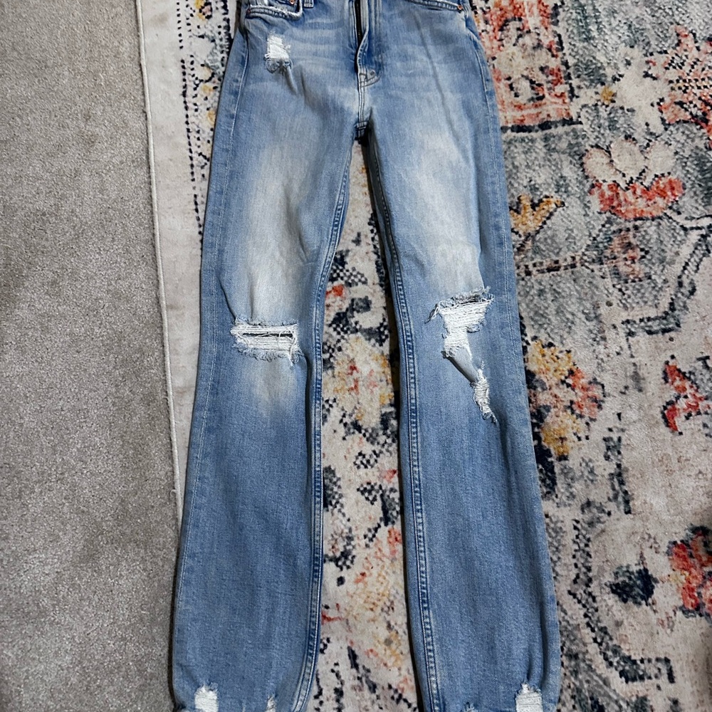 MOTHER Blue Distressed Boyfriend Jeans